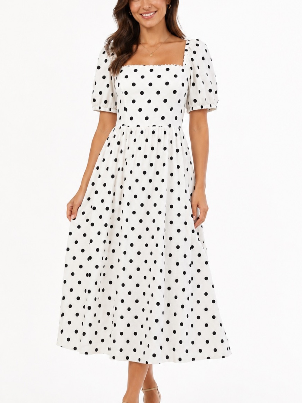 Camila Coelho Polka Dot Puff Sleeve Midi Dress